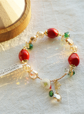 轻奢萤石玛瑙珍珠红色手链