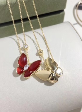 时尚风蝴蝶红色颈链天然白贝母