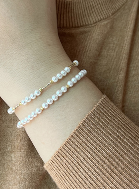 胖东来同款桂花酒酿baby珠手链女 手串叠戴极细仿珍珠手链镀金