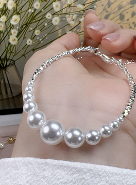 施家珍珠渐变碎银子手链轻奢小众精致女生