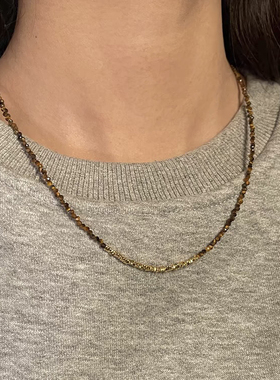 极细天然虎眼石项链baby珠小米珠镀金叠戴锁骨链颈链女轻奢新中式