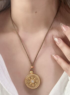 镶钻八宝罗盘项链女 圆形吊坠编绳长款毛衣链轻奢高级 金店同款