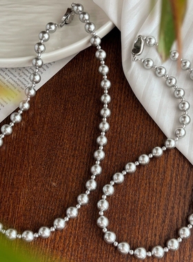 星河璀璨经典灰色珍珠项链气质欧美精致锁骨链气质叠戴施家正圆珠