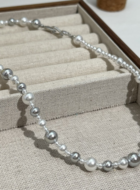 真多麻拼接色混彩珍珠项链女小众设计感高级毛衣链百搭项链锁骨链