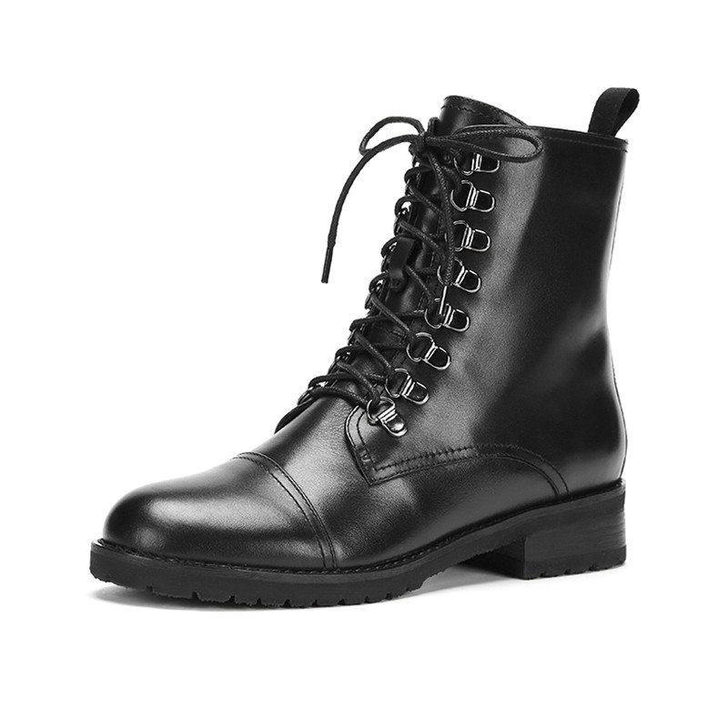 牛皮机车靴秋冬Aee/爱意低跟时尚侧拉链圆头短靴女靴子4119505324,淘宝优惠券,粉丝福利购,淘宝优惠卷