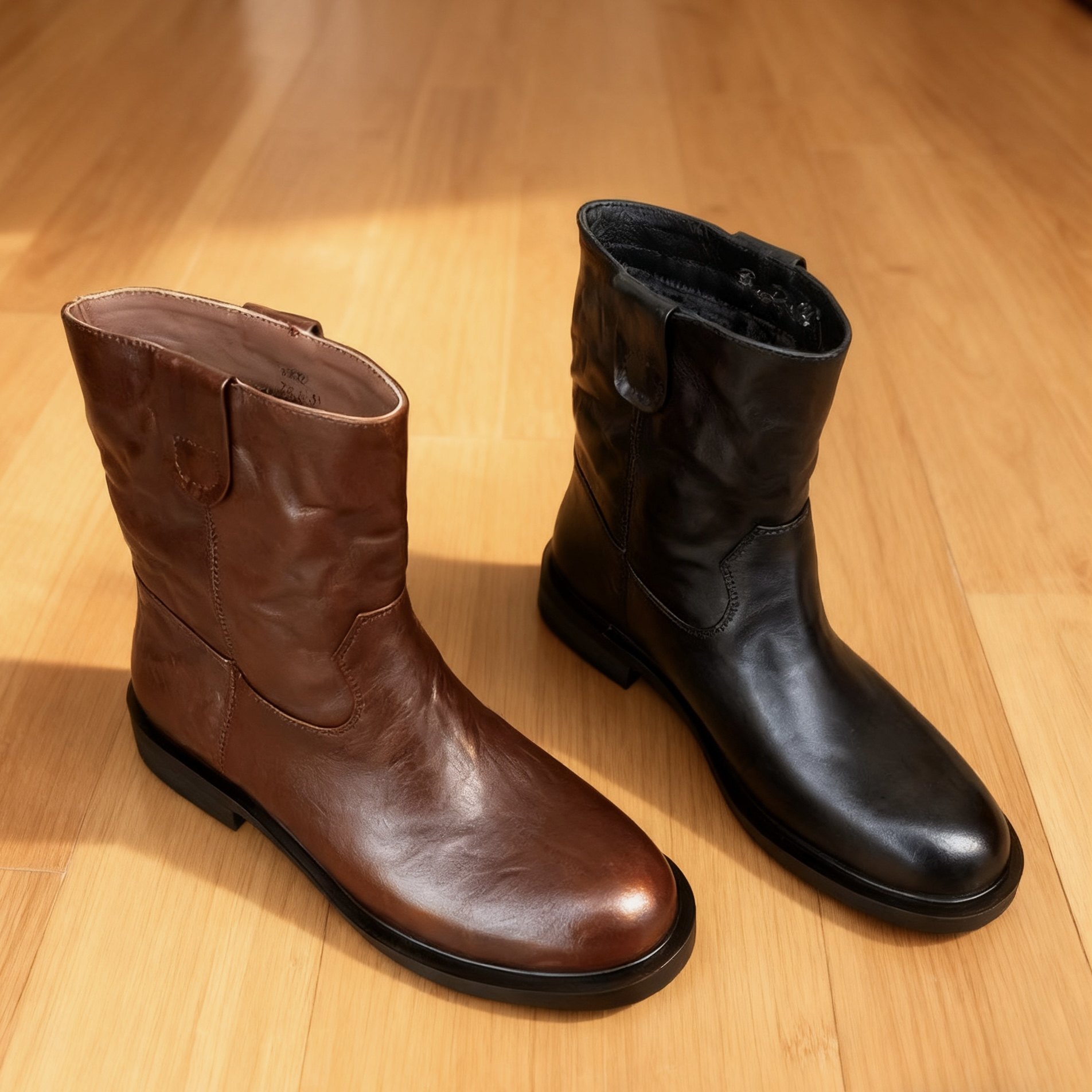 英伦风马丁靴复古做旧压纹西部靴低跟圆头牛皮短靴加绒女靴,淘宝优惠券,粉丝福利购,淘宝优惠卷