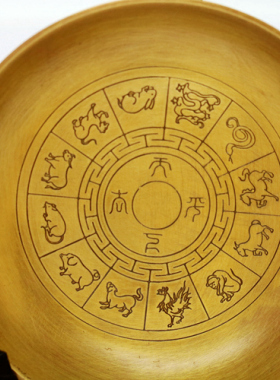 复古风黄铜十二生肖家用供神盘子