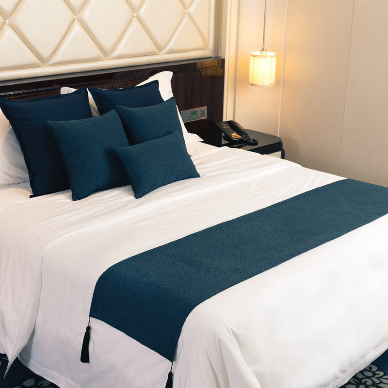 简约现代素色床旗床尾巾样板间床尾装饰长布条民宿酒店定制床盖_虎窝淘