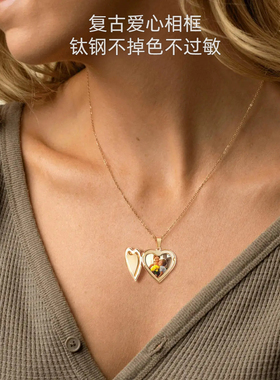 爱心照片项链刻字翻盖相框吊坠女