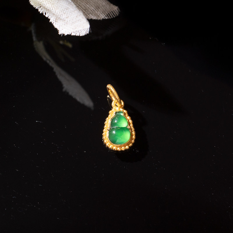 翡翠葫芦吊坠提溜18K金镶嵌挂件玉坠天然缅甸玉手链配饰,淘宝优惠券,粉丝福利购,淘宝优惠卷