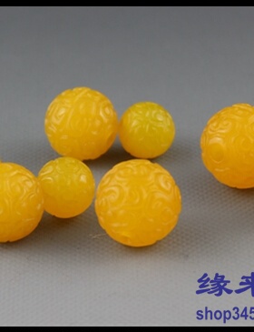 diy雕刻仿古纹黄色玛瑙手串散珠