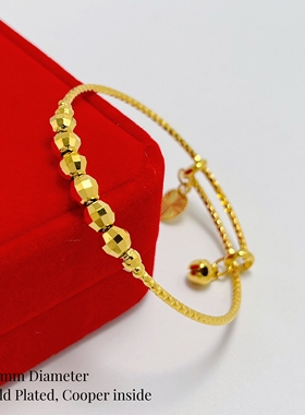 儿童手镯女铜镀金转运珠推拉镯子小众设计礼物环保工艺饰品