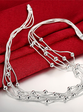 925银饰套装女 五线光珠手链项链两件套 时尚简约婚庆新娘首饰品