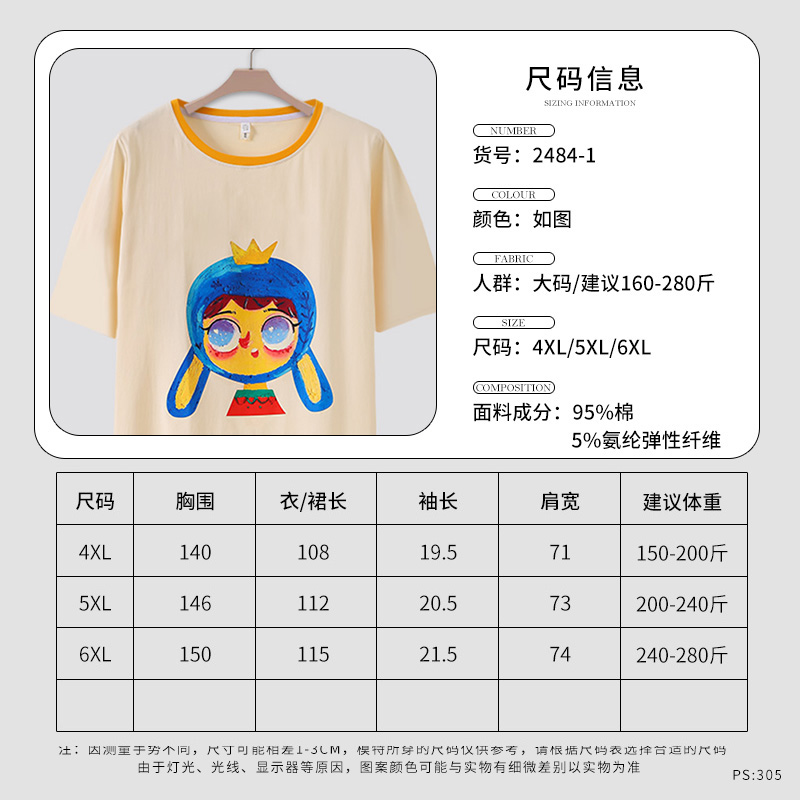 胖mm大码睡裙女夏200-300斤加肥加大纯棉网红短袖宽松卡通睡裙6XL - 图3