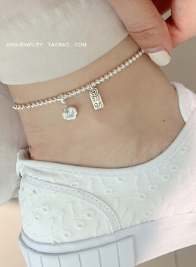s925纯银脚链女韩版招财纳福百搭