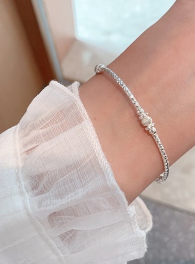 S925纯银满天星闪闪花瓣猫眼珠弹力手镯小众轻奢清新手饰