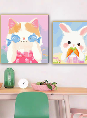 手绘涂鸦兔子猫咪免打孔装饰画