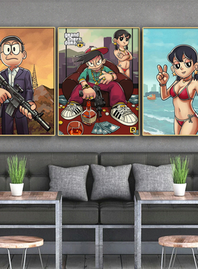 GTA主机游戏挂画哆啦A梦恶搞壁画