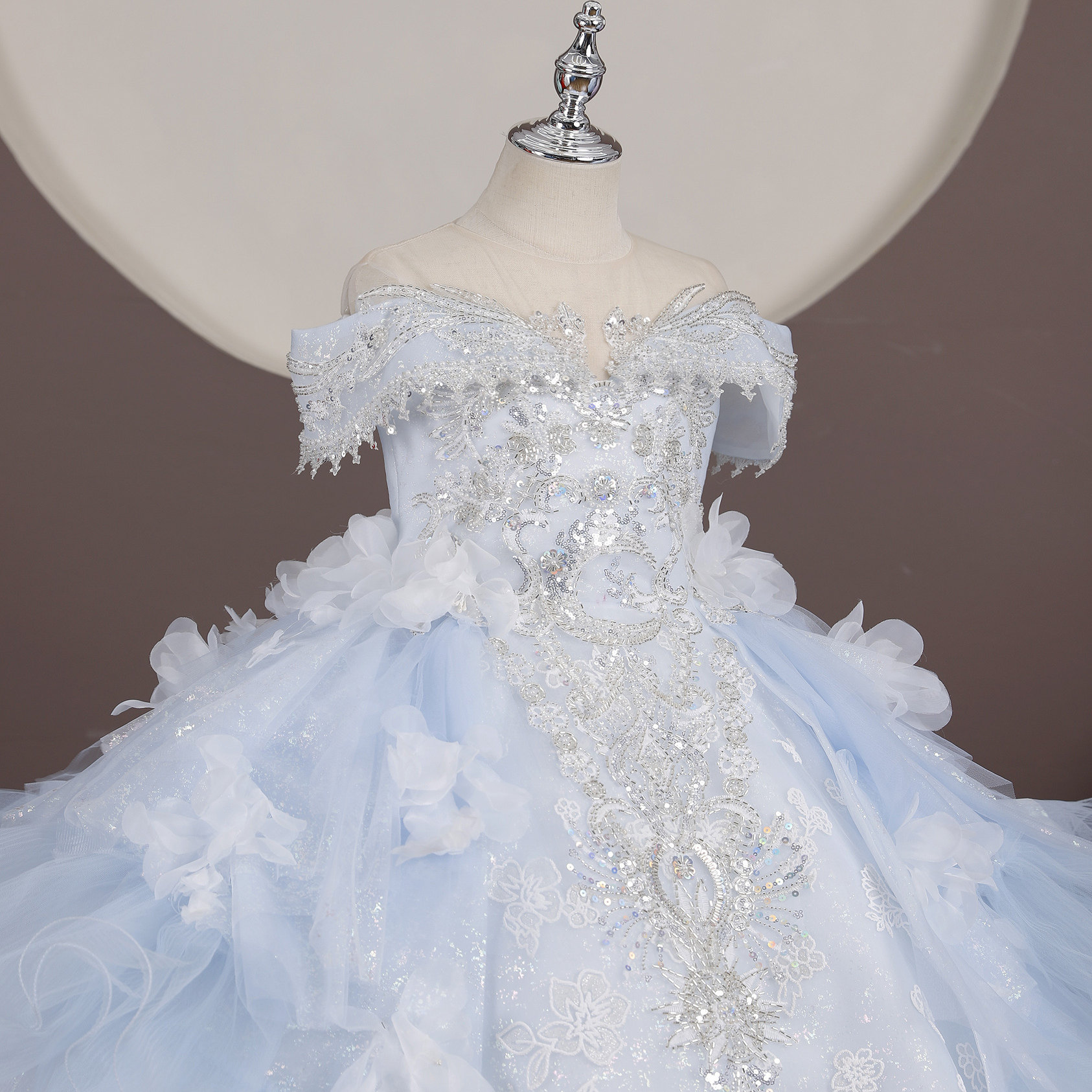 出租女童浅蓝色十岁生日公主裙大拖尾礼服女孩钢琴演出服走秀礼服,淘宝优惠券,粉丝福利购,淘宝优惠卷