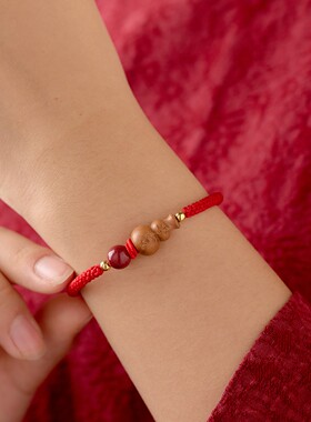 天然泰山老桃木葫芦红手绳