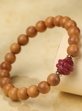 天然桃木手串女款佛珠朱砂手链
