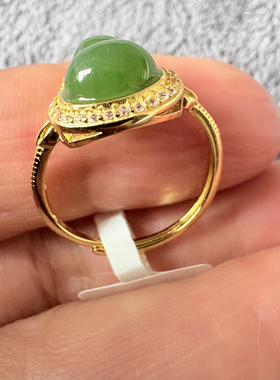 天然和田碧玉阳绿苹果绿葫芦戒指通体925纯银镀金戒指开口可调节