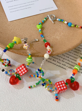 海南三亚海边度假配饰多巴胺彩色项链夏日拍照锁骨链泰国旅游颈链