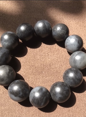 新疆和田籽料青花籽料圆珠手链手串男士黑白手串17.5