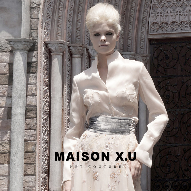 ເສື້ອເຊີດແຂນເສື້ອແຂນຍາວ embroidered hand-sewn MAISONX.U French stand collar shirt for women