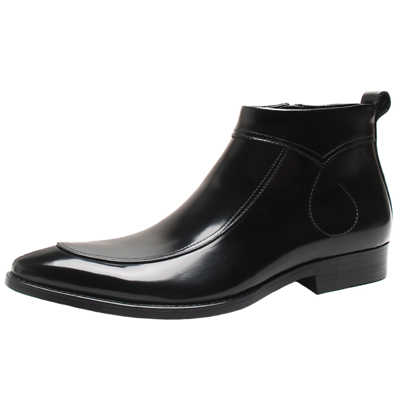 英伦风切尔西靴亮皮高帮皮鞋男士马丁潮流靴子尖头拉链短靴男加绒 - 图3