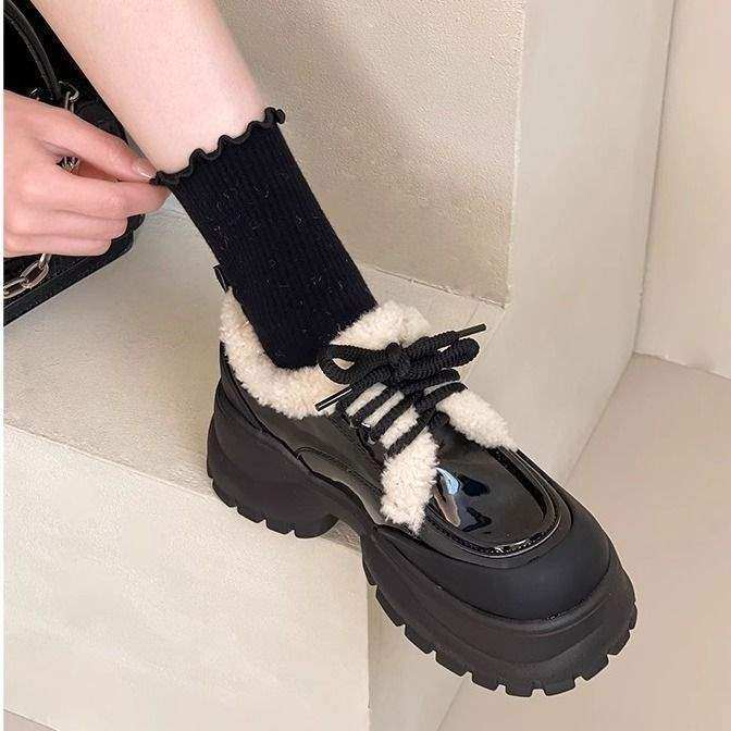 法式厚底增高小皮鞋女秋冬加绒2025新款深口单鞋法式松糕乐福鞋子,淘宝优惠券,粉丝福利购,淘宝优惠卷