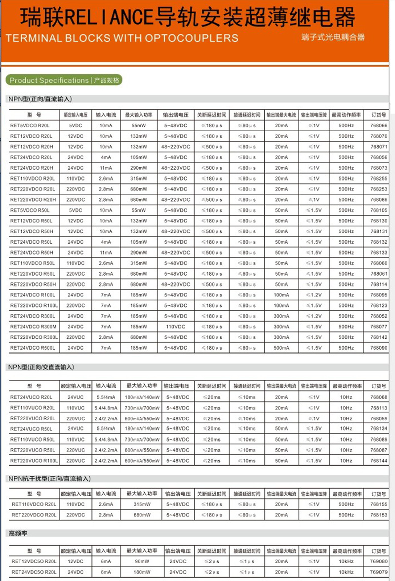 769079 RET24VDC50R20L 769132 RET24VDCOR50L 768202RET220VUC5R-图3