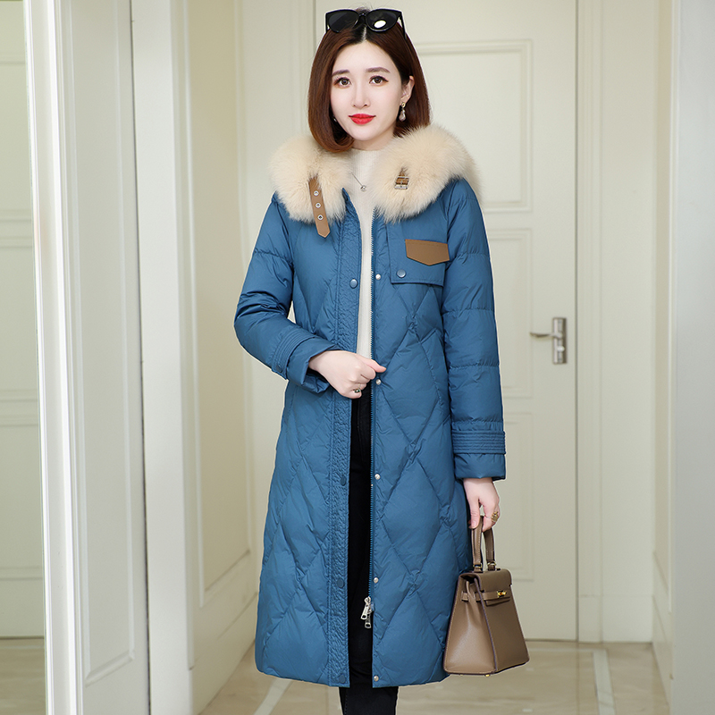 白鸭绒加厚高端羽绒服女2024冬季新款时尚洋气减龄显瘦过膝中长款 - 图0