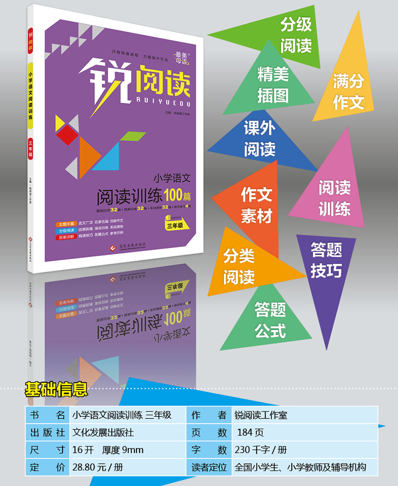 锐阅读小学语文阅读训练100篇三年级四年级五年级六年级上下册部编通用版现代文阅读训练 小学语文教辅课外辅导书阅读写作专项训练