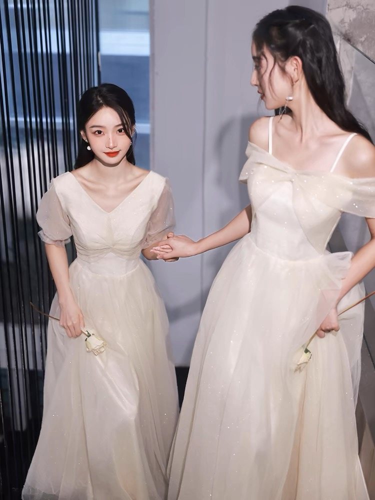 伴娘服香槟色2024新款夏季高级姐妹团小众显瘦平时可穿晚礼服裙女