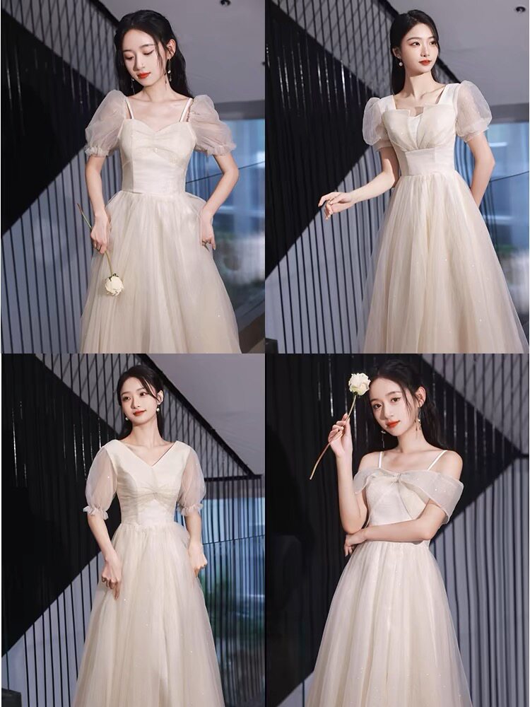 伴娘服香槟色2024新款夏季高级姐妹团小众显瘦平时可穿晚礼服裙女