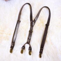 Inglém retro child clothing harness pu cortex Anti-slip child hanging pants with large childrens baby harness clip shoulder strap