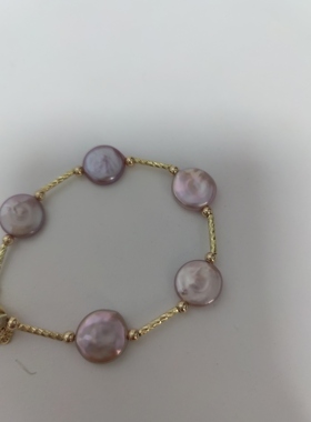 巴洛克珍珠手链天然炫彩粉紫淡水不规则异形纽扣气质珍珠气质大气