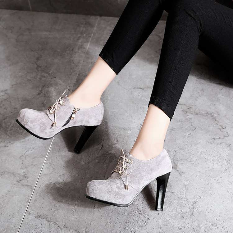 大码深口单鞋女加绒2021新款系带圆头高跟鞋绒面防水台粗跟女鞋子,淘宝优惠券,粉丝福利购,淘宝优惠卷