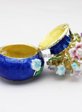 中国老手工艺高端珐琅彩蓝色迷你小花瓶摆件仿真桌面迷你小摆设品