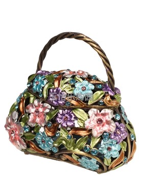 锡金属珐琅彩镂空小手提包公主珠宝盒仿真摆设品桌上摆设节日礼品