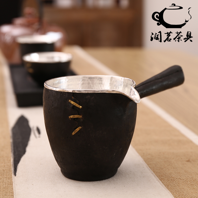 纯手工铁包银侧把公道杯高端分茶器茶道茶海包纯银足银999-图2