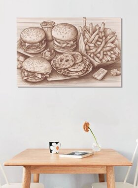 汉堡薯条热狗创意网红快餐店餐厅房间背景墙帆布无框画装饰挂画