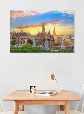 泰国曼谷大皇宫东南亚特色建筑风景房间背景墙帆布无框画装饰挂画