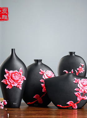 金乌炭雕活性炭插花瓶桌面玄关