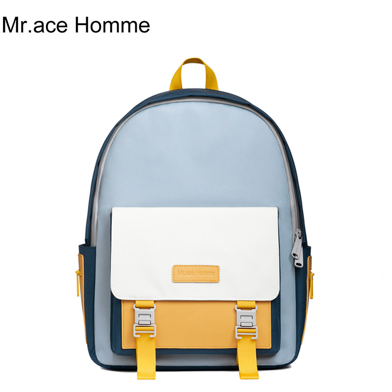 mr.ace homme女韩版高中纯色双肩包 mracehomme双肩背包