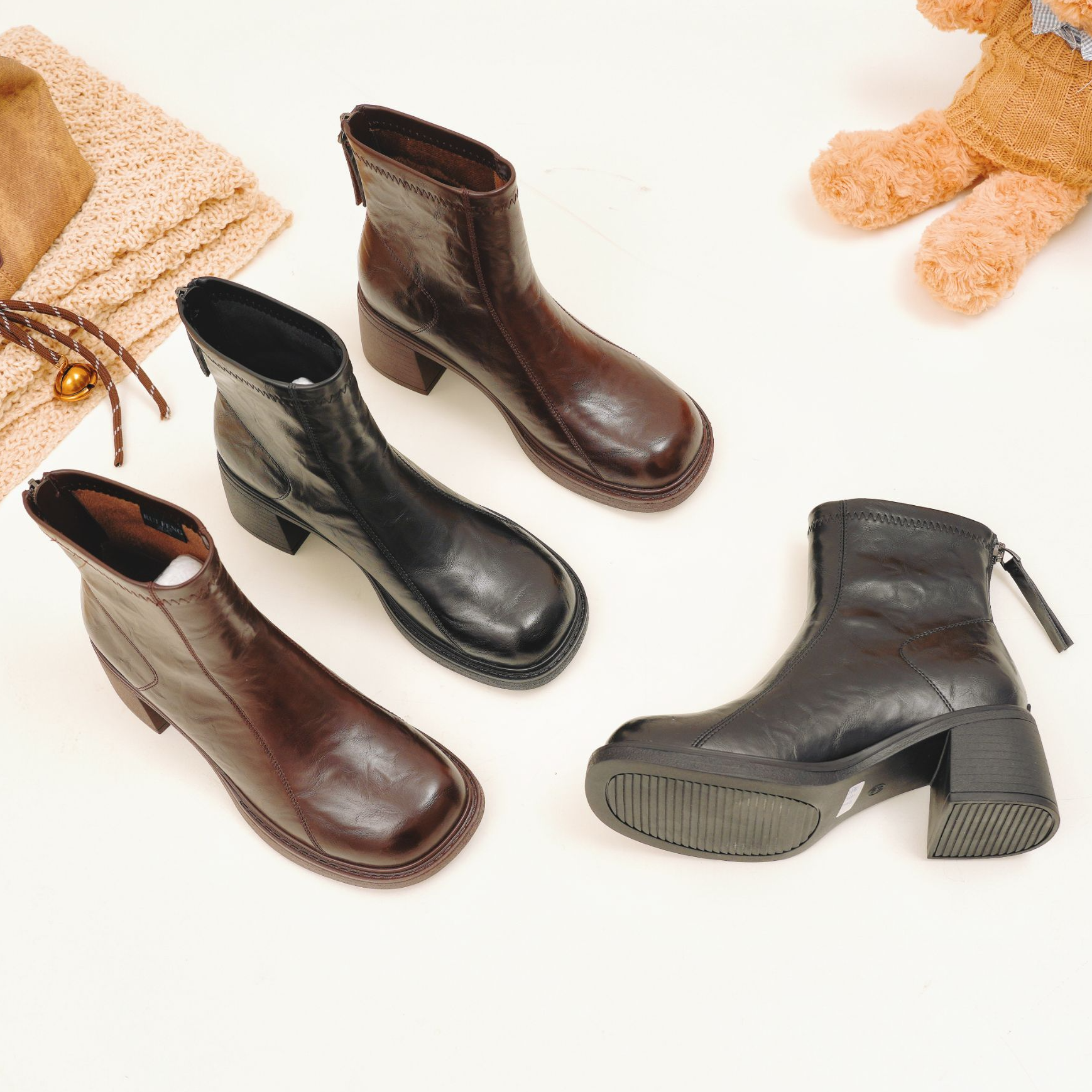 2025新款复古港风圆头冬季保暖增高短靴粗跟百搭时尚瘦瘦马丁靴,淘宝优惠券,粉丝福利购,淘宝优惠卷