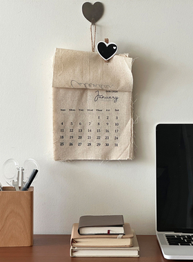 中古风挂历2026马年新款日历帆布创意装饰墙面高级感复古挂钩式