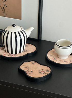 香水置物盘首饰收纳托盘化妆品玄关钥匙香薰托盘中式复古装饰摆件