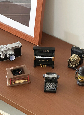 复古树脂小钢琴照相机打字机台灯摆件装饰品奇趣摆件桌面摆件微缩